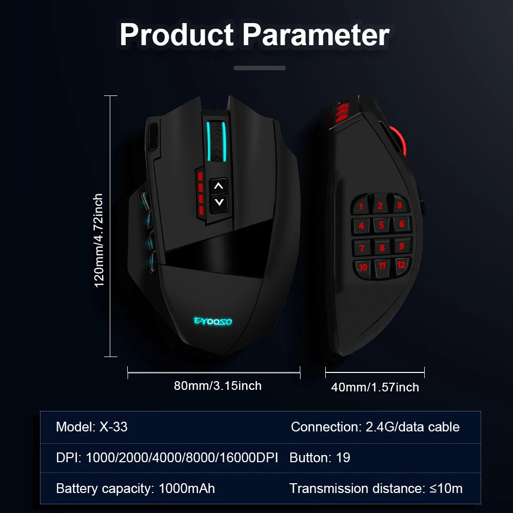 MMO Wireless Gaming Mouse — 16 Buttons