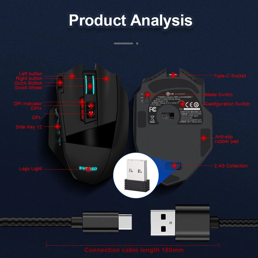 MMO Wireless Gaming Mouse — 16 Buttons