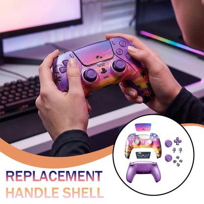 Neon City matte PS5 DualSense replacement controller shell held in one hand