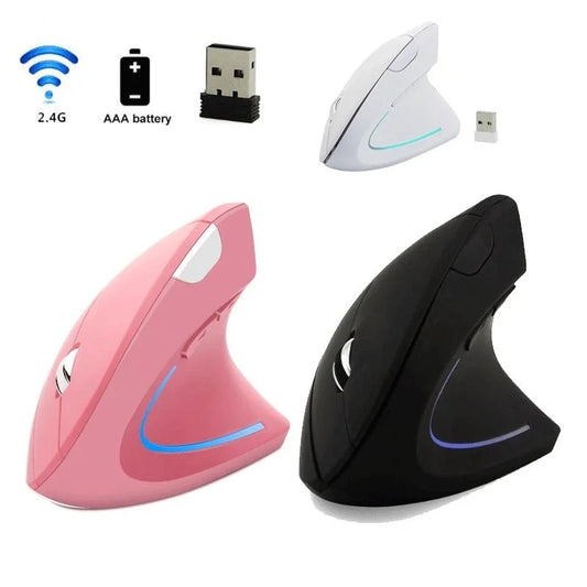 Ergonomic vertical wireless mouse in white, black and pink — DESKR Australia