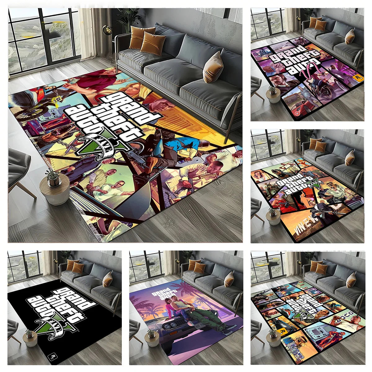 Neon City gaming floor rug with non-slip backing in a bedroom setup
