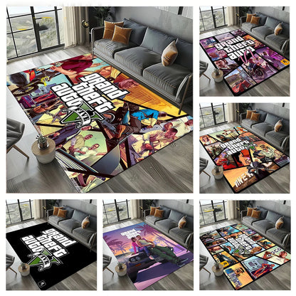 Neon City gaming floor rug with non-slip backing in a bedroom setup