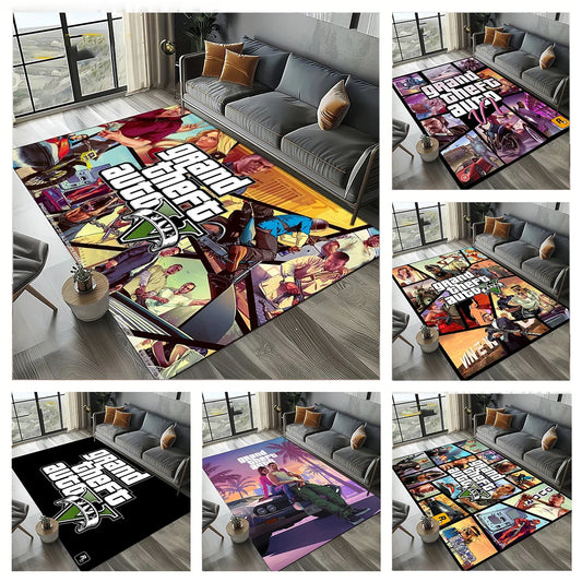 Neon City gaming floor rug with non-slip backing in a bedroom setup